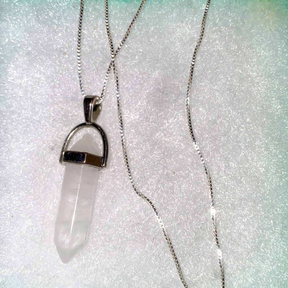 White Quartz Sterling Silver Necklace 18”